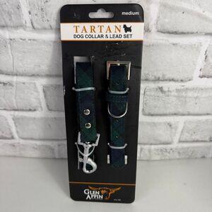 Glen Appin Green Blue Tartan Dog Collar & Lead Set NWT Size M